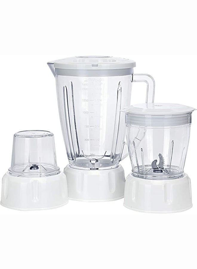 4 in 1 Food Processor & Juicer Multi-functional Smoothie Maker, Juicer, Compact Electric Blender, Chopper & Grinder 1.6L Jar, 2-Speed Pulse Function for Ice Crusher 600.0 W GSB2031-600W White