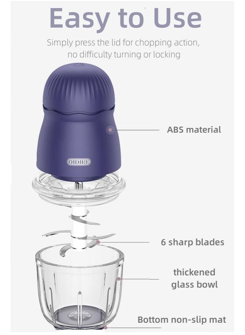 Electric Food Chopper With 2 X 300Ml Glass Bowl 6 Stainless Steel Sharp Blade Baby Food Processor & Vegetable Chopper 150W Easy to Clean 2 Year Limited Warranty