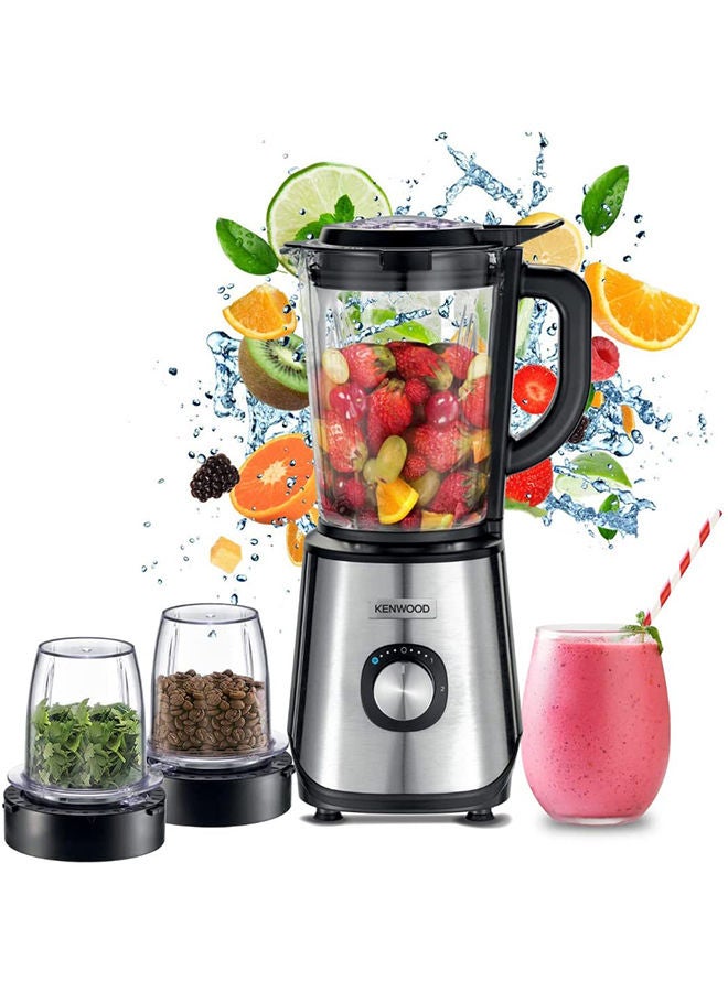 Glass Blender Smoothie Maker With Grinder Mill, Chopper Mill, Ice Crush Function 2 L 1000 W BLM45.720SS Silver/Clear/Black