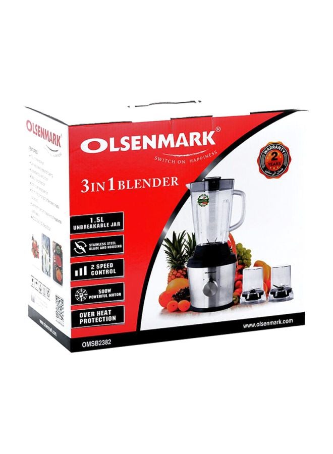 3-In-1 Multi-Functional Blender 1.5 L 500 W OMSB2382 Silver/Black/Clear