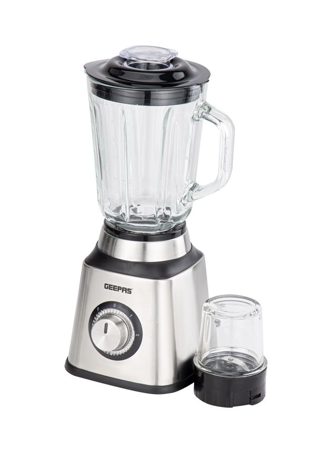 Stainless Steel Blender, Powerful Motor and Sharp Blade Transparent Glass Jars with Stainless Steel Blades 1.5 L Jar and Grinder Attachment 600 W GSB44076UK Black and Silver