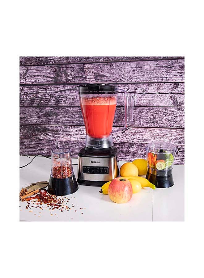 3 In 1 Stainless Steel Blender - 6 Speed Control/Plastic Jar/4 Sharp Blades And 2 Blending Preset Juicer- Mill And Chopping Blender/Anti-Slip feet Design 1.5 L 500 W GSB44017 Black/Grey/Clear