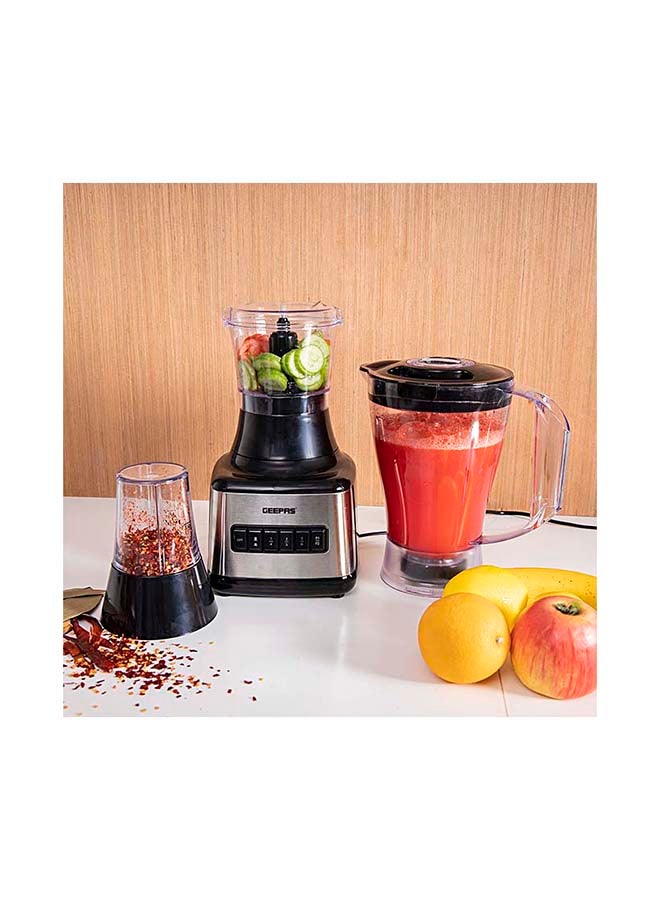 3 In 1 Stainless Steel Blender - 6 Speed Control/Plastic Jar/4 Sharp Blades And 2 Blending Preset Juicer- Mill And Chopping Blender/Anti-Slip feet Design 1.5 L 500 W GSB44017 Black/Grey/Clear