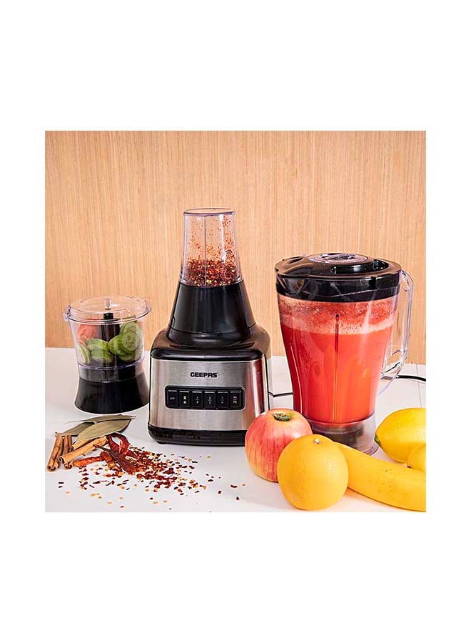 3 In 1 Stainless Steel Blender - 6 Speed Control/Plastic Jar/4 Sharp Blades And 2 Blending Preset Juicer- Mill And Chopping Blender/Anti-Slip feet Design 1.5 L 500 W GSB44017 Black/Grey/Clear