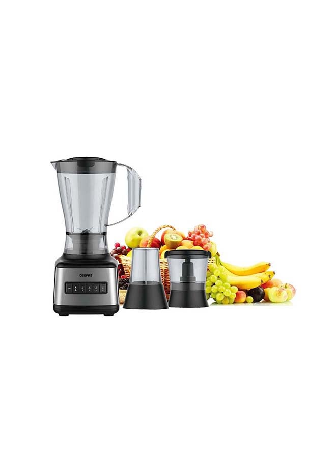 3 In 1 Stainless Steel Blender - 6 Speed Control/Plastic Jar/4 Sharp Blades And 2 Blending Preset Juicer- Mill And Chopping Blender/Anti-Slip feet Design 1.5 L 500 W GSB44017 Black/Grey/Clear