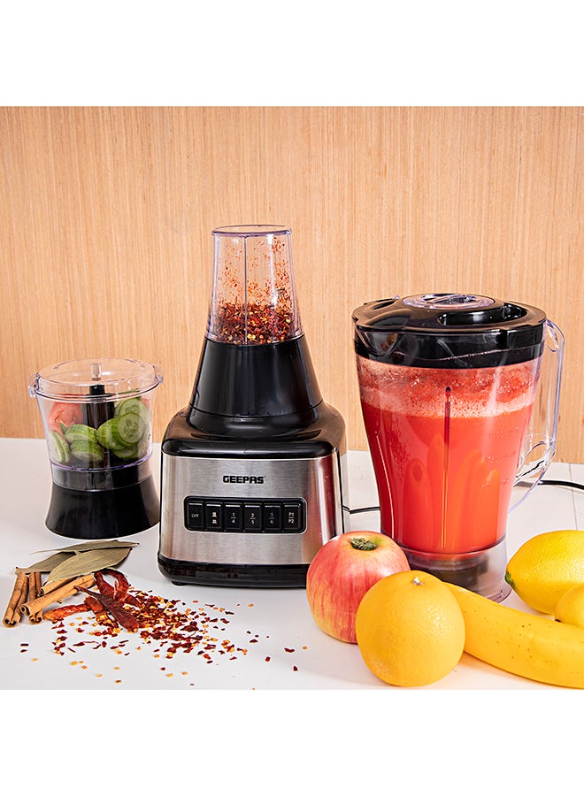 3 In 1 Stainless Steel Blender - 6 Speed Control/Plastic Jar/4 Sharp Blades And 2 Blending Preset Juicer- Mill And Chopping Blender/Anti-Slip feet Design 1.5 L 500 W GSB44017 Black/Grey/Clear