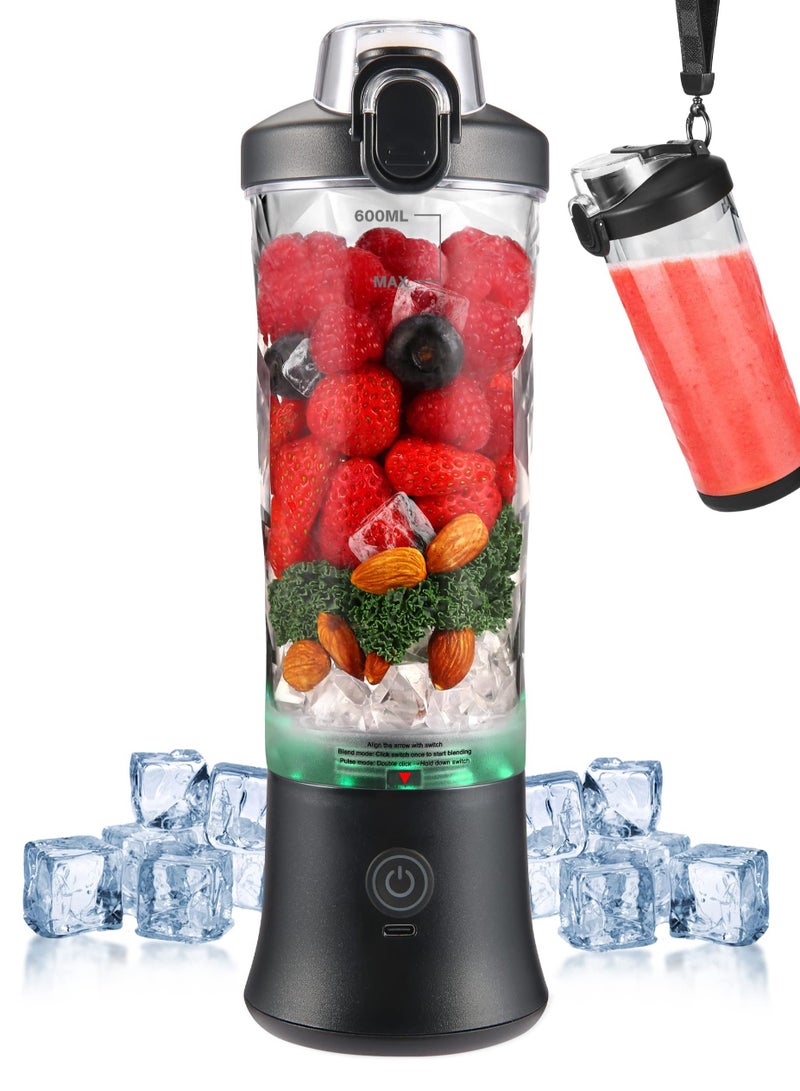 600ml Mini Portable Blender with 6 Blades, Personal Size Mixer For Shakes And Smoothies (Black)