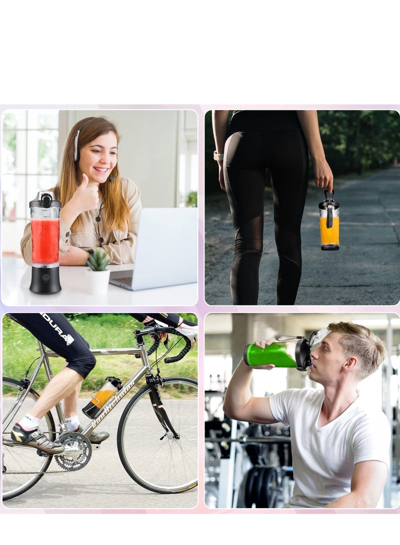 600ml Mini Portable Blender with 6 Blades, Personal Size Mixer For Shakes And Smoothies (Black)