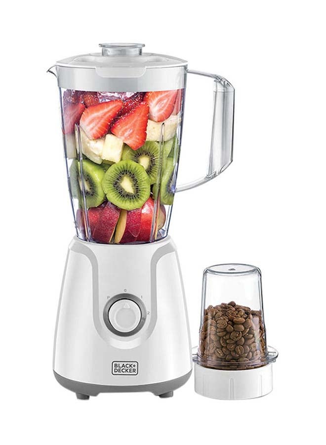 Blender with Grinder Mill, 1.5L Jar, Durable Stainless Steel Blades, 2-Speed + Pulse Function, Built-in Thermostat for Safety, Compact Design, Easy to Clean, 1.5 L 400 W BX4030-B5 White/Clear