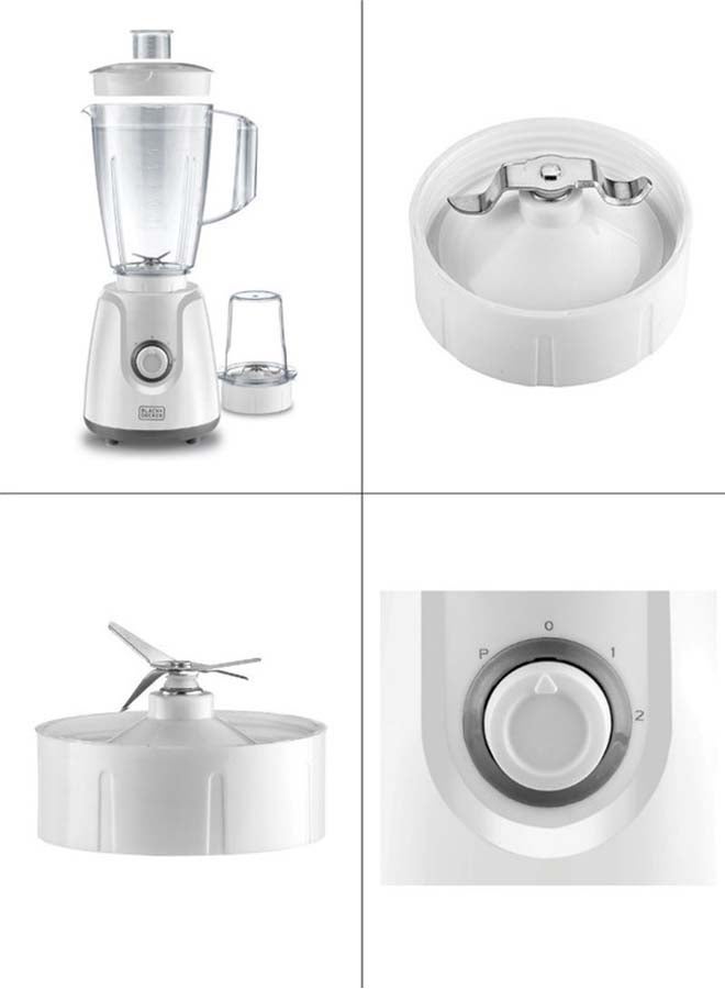Blender with Grinder Mill, 1.5L Jar, Durable Stainless Steel Blades, 2-Speed + Pulse Function, Built-in Thermostat for Safety, Compact Design, Easy to Clean, 1.5 L 400 W BX4030-B5 White/Clear