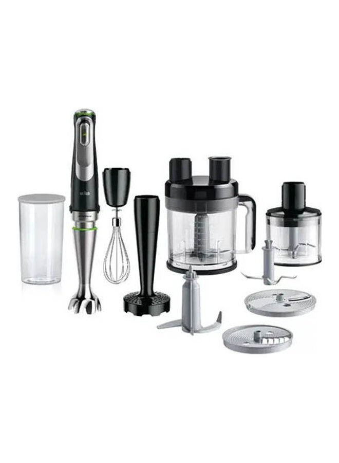 hand Blender, Multi quick 9, 2L Food Processor, 600ml Beaker, 500ml Chopper, Whisk, Potato Masher, Stainless Steel Shaft, Splash Control, MQ9187XLI Black-Silver