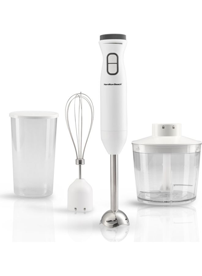 Hand Blender With 500Ml Chopper, Whisker, 700Ml Beaker, Variable Speed Dial And Turbo Boost - Blend, Whip, Chop, Mix, Puree All In One, 2 Storage Lids HB6040-ME White