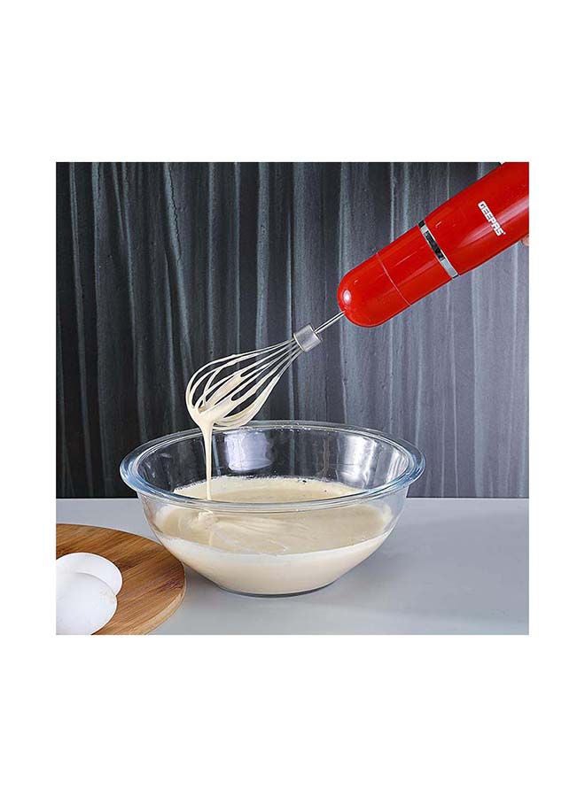Hand Blender - Stainless Steel Blades with 2 Speed for Baby Food, Soup, Juice | 860ml Chopper Bowl & Electric Egg Whisk - 2 Years Warranty GHB6136 Red/Silver/Clear