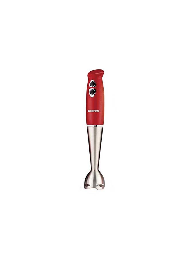 Hand Blender - Stainless Steel Blades with 2 Speed for Baby Food, Soup, Juice | 860ml Chopper Bowl & Electric Egg Whisk - 2 Years Warranty GHB6136 Red/Silver/Clear