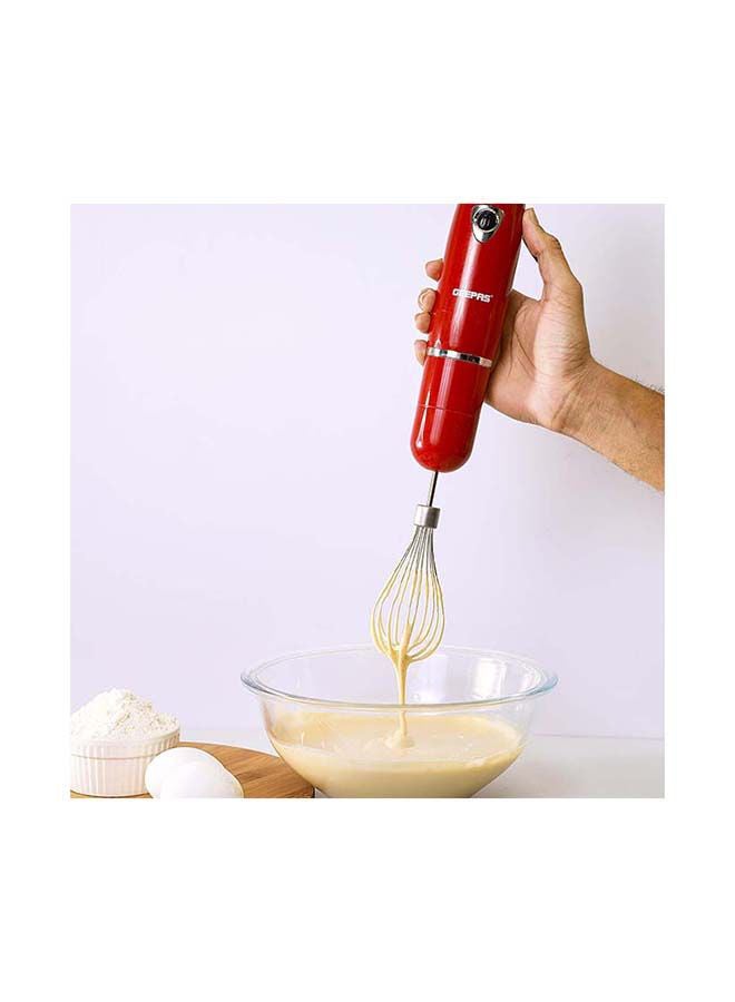 Hand Blender - Stainless Steel Blades with 2 Speed for Baby Food, Soup, Juice | 860ml Chopper Bowl & Electric Egg Whisk - 2 Years Warranty GHB6136 Red/Silver/Clear