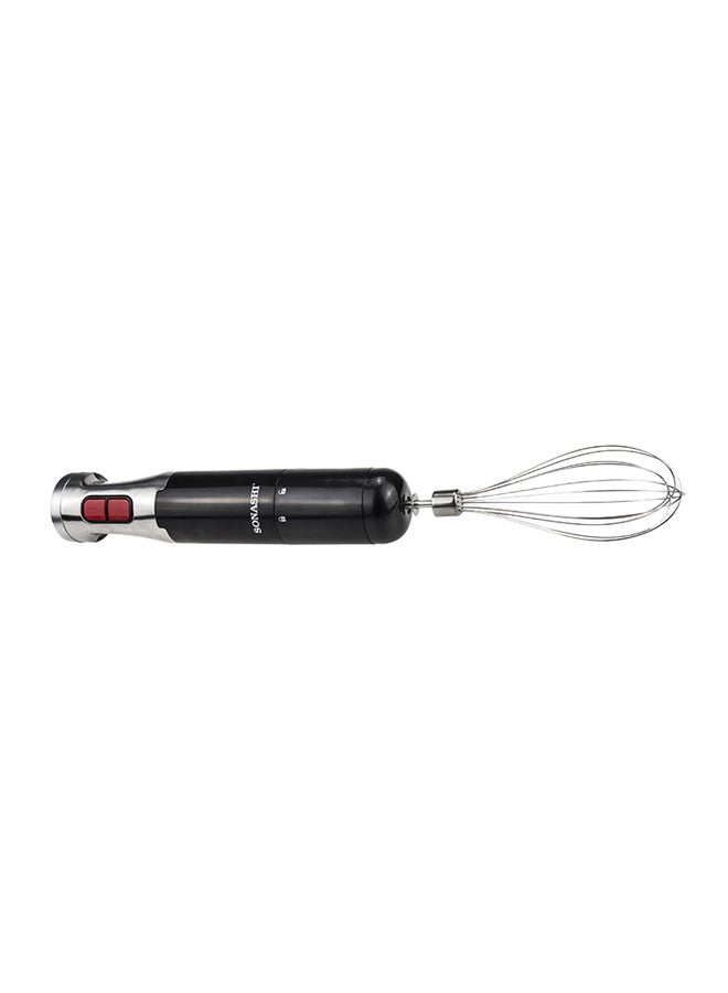 4-in-1 Hand Blender, Chopper, Whisker, Mixer - with Stainless Steel Shaft and Different Speed Control | Plastic Jar 700ML, Chopper 500 ML, Whisk and Robust Blending Wand SHB-179JBCW Black