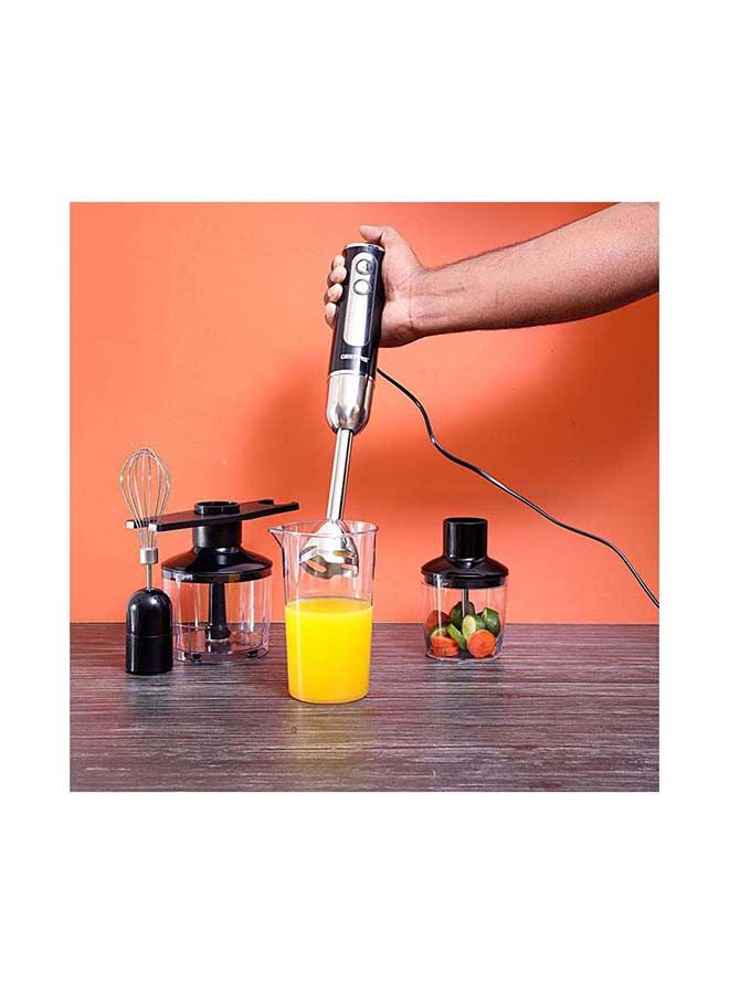 Multi Functional 5 In 1 Hand Blender With 860 ML Chopper Bowl, 8 Variable Speed, Removable Stainless Steel Stick GHB6137 Black/Clear/Silver