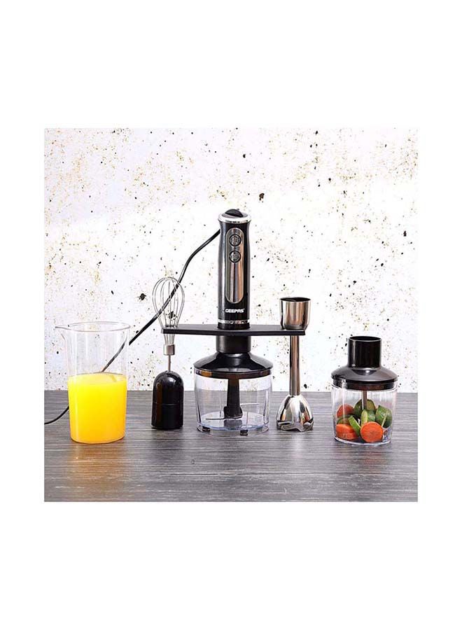 Multi Functional 5 In 1 Hand Blender With 860 ML Chopper Bowl, 8 Variable Speed, Removable Stainless Steel Stick GHB6137 Black/Clear/Silver