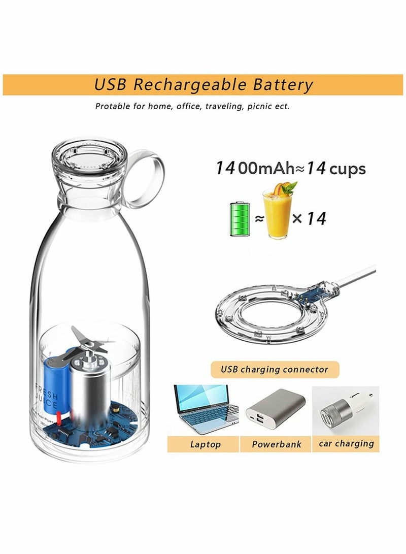 Portable Blender for Shakes and Smoothies, Personal Size Blender 4 Blade Mini Home Wireless Charging Student Blender Smoothie Bottle Fruit Mixer for Home, Travel Outdoors (White)