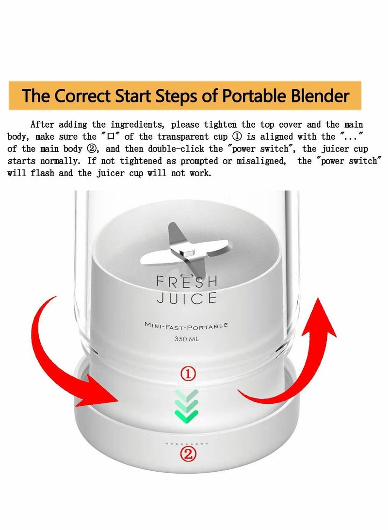 Portable Blender for Shakes and Smoothies, Personal Size Blender 4 Blade Mini Home Wireless Charging Student Blender Smoothie Bottle Fruit Mixer for Home, Travel Outdoors (White)
