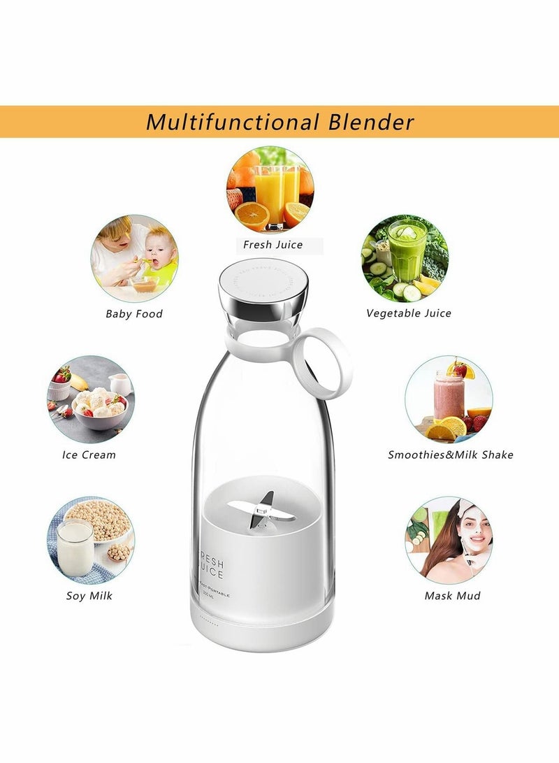 Portable Blender for Shakes and Smoothies, Personal Size Blender 4 Blade Mini Home Wireless Charging Student Blender Smoothie Bottle Fruit Mixer for Home, Travel Outdoors (White)