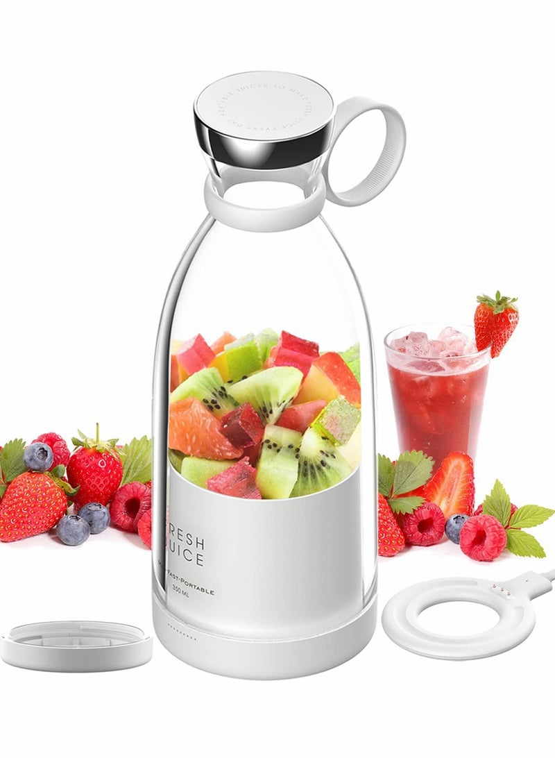 Portable Blender for Shakes and Smoothies, Personal Size Blender 4 Blade Mini Home Wireless Charging Student Blender Smoothie Bottle Fruit Mixer for Home, Travel Outdoors (White)