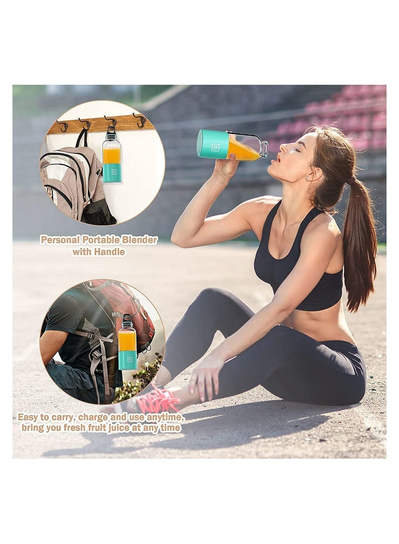 Portable Blender With Handle, 17.6 Oz Rechargeable USB High Speed 4-Blades Fresh Fruit Mixer, Outdoor Mini Juicer, for Shakes Ice Smoothies 2600mAh For Travel Sport outdoor