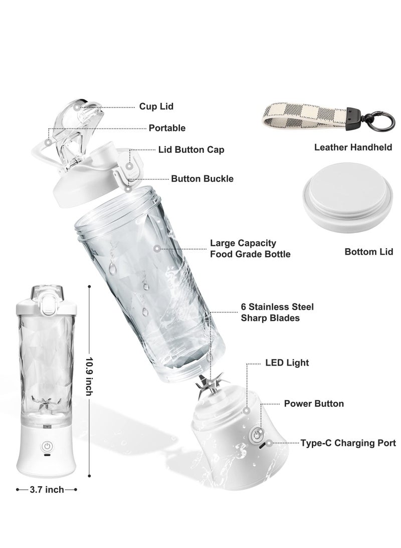 Mini Portable Blender with 6 Blades, Personal Size Mixer For Shakes And Smoothies (White)