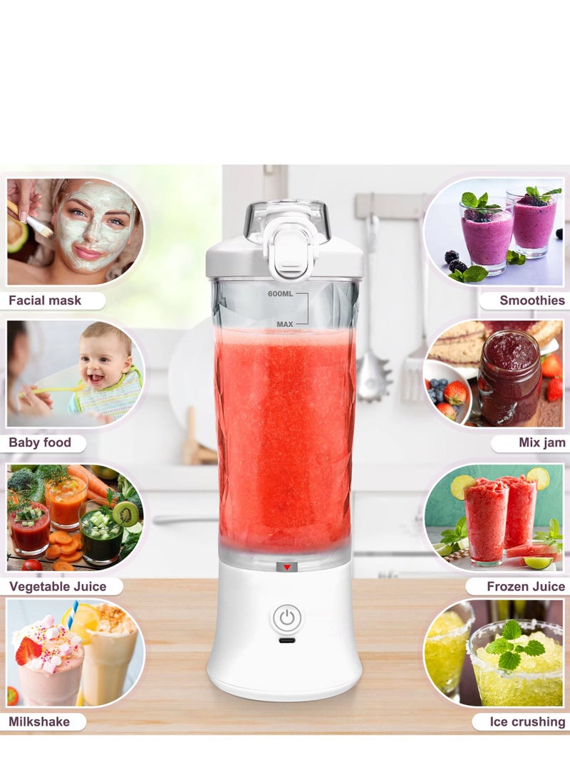 Mini Portable Blender with 6 Blades, Personal Size Mixer For Shakes And Smoothies (White)