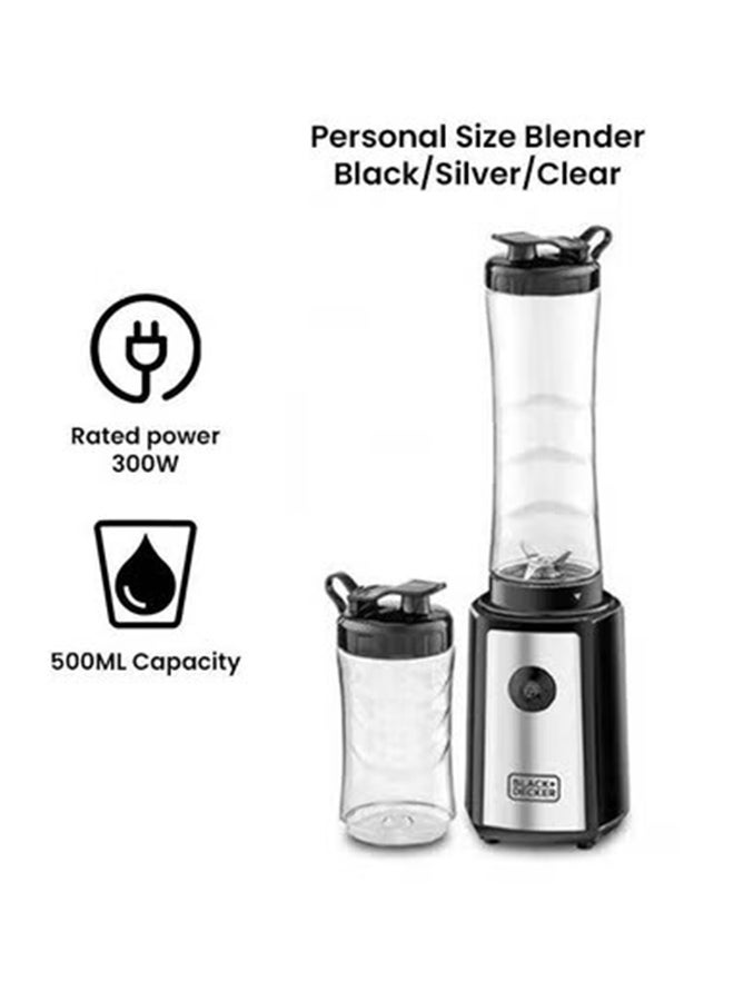 Sports Blender/Smoothie Maker, 6-Piece Set with 500ml & 300ml BPA-Free Sports Bottles, 21,500 RPM Turbo Speed, Stainless Steel Blades for Ice & Frozen Fruits, 500 ml 300 W SBX300-B5 Black/Silver/Clear