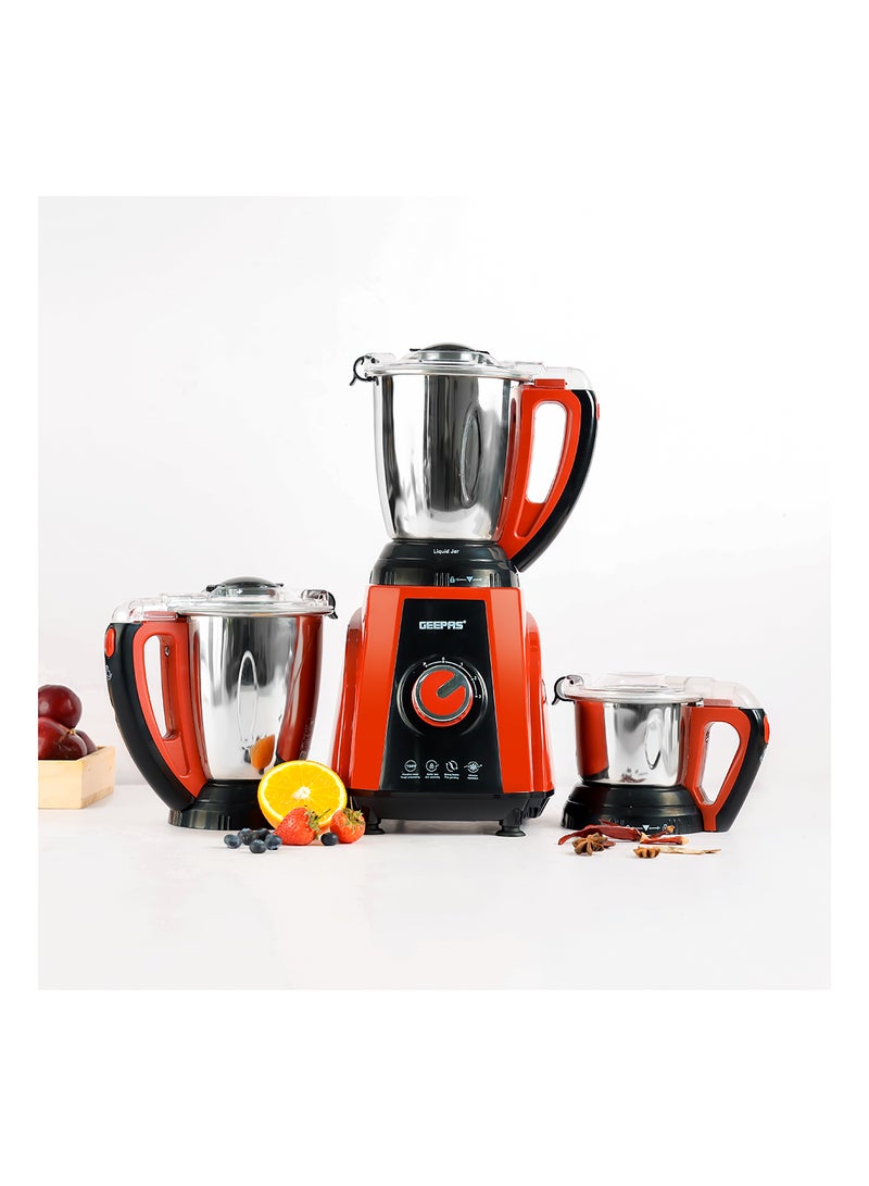 3-in-1 Mixer Grinder, 3 Speed Setting, GSB44040 | 1.5L Blending Jar & Grinder Jar, 0.5L Chutney Jar | Pulse Function, Sharp 304 Stainlss Steel Blades | Wet & Dry Grinder 1.5 L 750 W GSB44040-N Red, Black