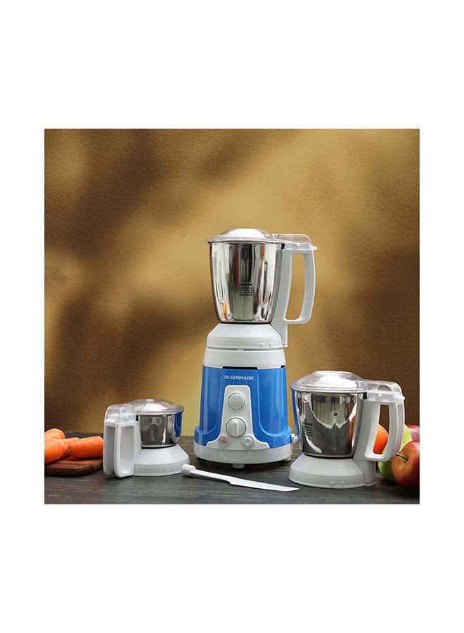 3-in-1 Mixer Grinder, Protection from Overload, 3 Speed Control, Stainless Steel Jars, Highly Efficient Stainless-Steel Blades,2 Years Warranty, Modern Design, Durable Body, Robust Handles 1.5 L 750.0 W OMSB2481 blue and white