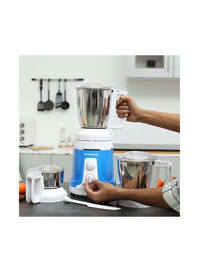 3-in-1 Mixer Grinder, Protection from Overload, 3 Speed Control, Stainless Steel Jars, Highly Efficient Stainless-Steel Blades,2 Years Warranty, Modern Design, Durable Body, Robust Handles 1.5 L 750.0 W OMSB2481 blue and white