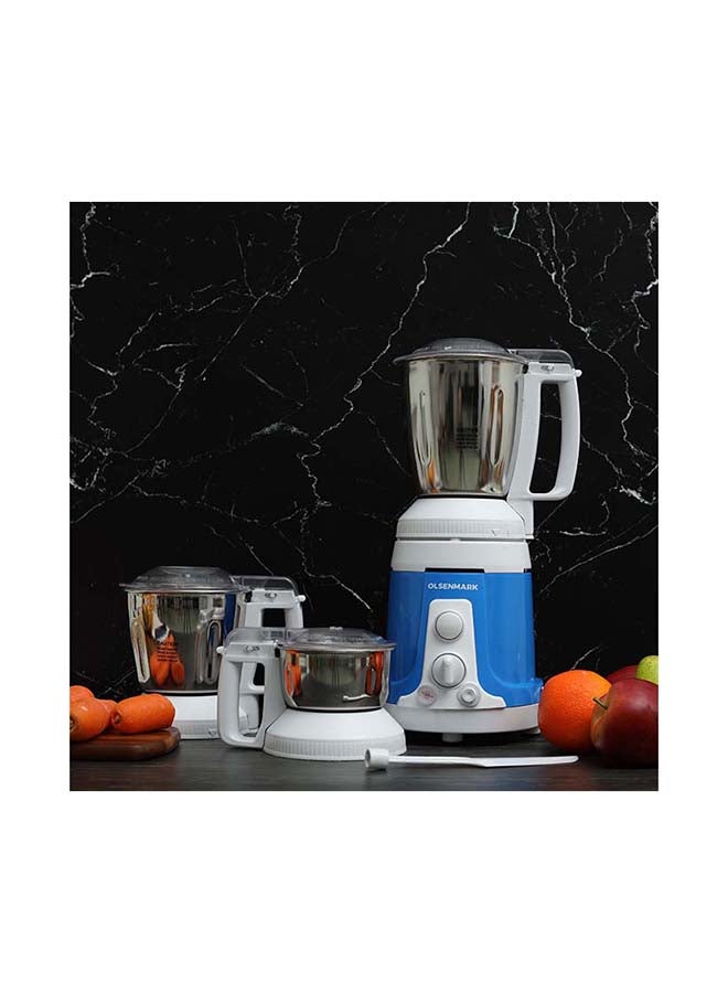 3-in-1 Mixer Grinder, Protection from Overload, 3 Speed Control, Stainless Steel Jars, Highly Efficient Stainless-Steel Blades,2 Years Warranty, Modern Design, Durable Body, Robust Handles 1.5 L 750.0 W OMSB2481 blue and white
