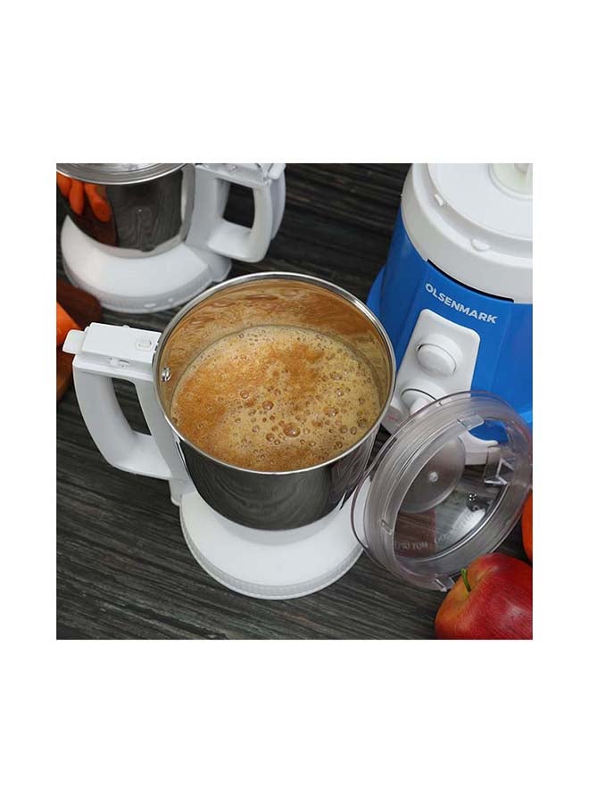 3-in-1 Mixer Grinder, Protection from Overload, 3 Speed Control, Stainless Steel Jars, Highly Efficient Stainless-Steel Blades,2 Years Warranty, Modern Design, Durable Body, Robust Handles 1.5 L 750.0 W OMSB2481 blue and white