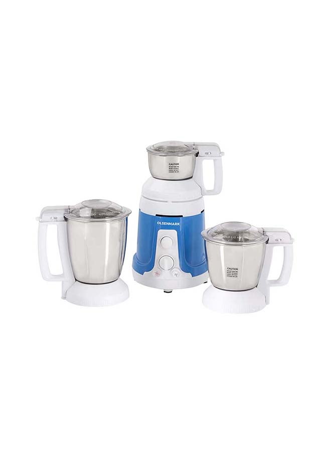 3-in-1 Mixer Grinder, Protection from Overload, 3 Speed Control, Stainless Steel Jars, Highly Efficient Stainless-Steel Blades,2 Years Warranty, Modern Design, Durable Body, Robust Handles 1.5 L 750.0 W OMSB2481 blue and white