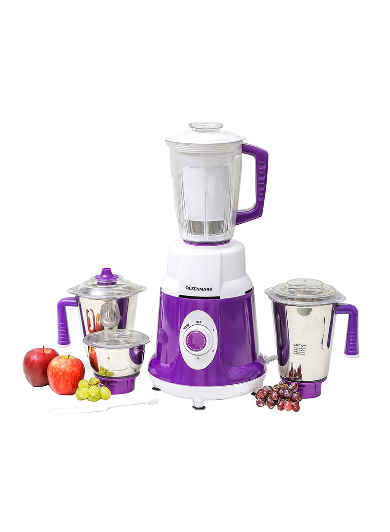 5-IN-1 Mixer Grinder with Super Extractor Unbreakable Juice Jar with 3 Speed Control 1.5 L 750 W OMSB2384 Purple/white