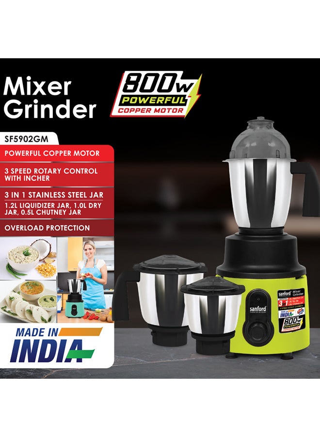 3 IN 1 GRINDER MIXER (MADE IN INDIA) 1.2 L 800 W SF5902GM BS Red, Orange, Blue, Green