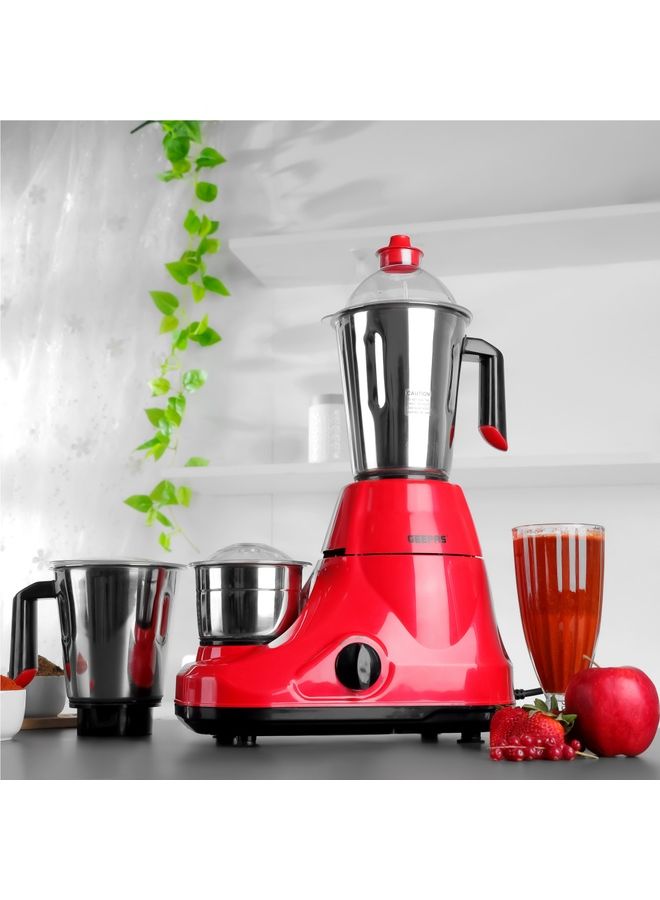 Mixer Grinder 750W Powerful Copper Motor with Stainless Steel Jars and Blades Unbreakable Polycarbonate Jar Caps Overload Protector 750.0 W GSB5081N Silver, red