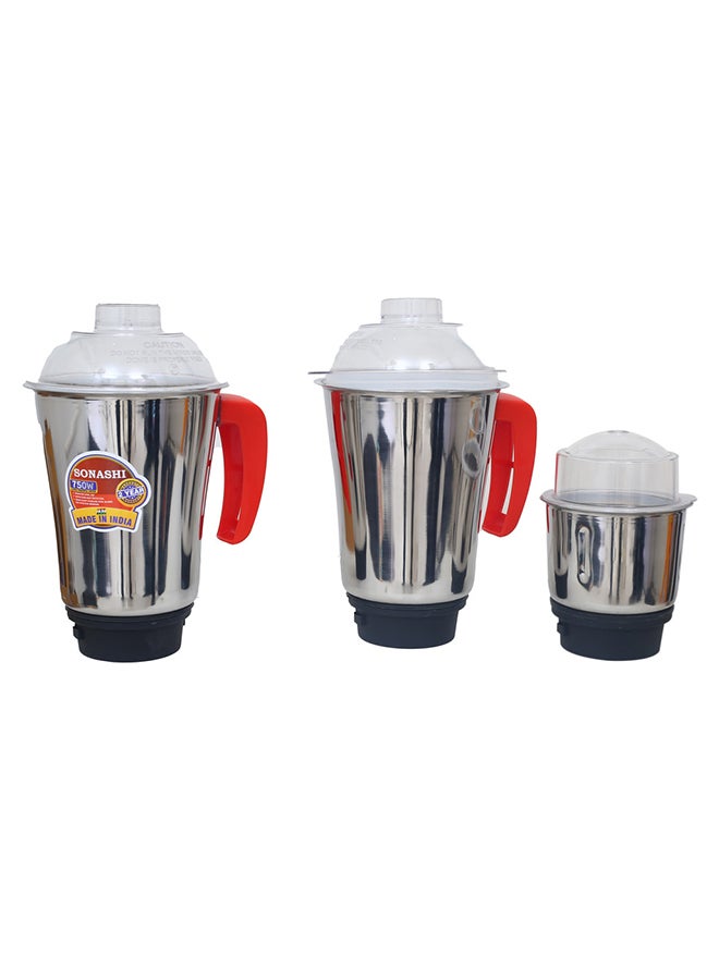 3-in-1 Mixer Grinder with Copper Motor - 3 Speed, 3 Stainless Steel 1.75L 1.0 L Dry And 0.5L Jars for Wet/Dry Grinding Liquidizing with Durable Lids 750 W SB-193 Red