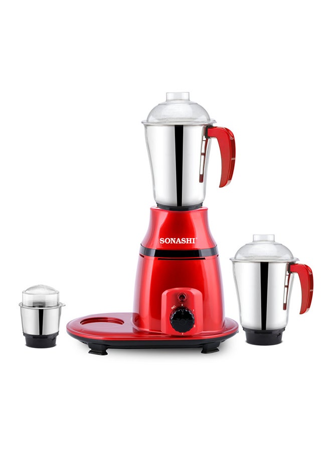 3-in-1 Mixer Grinder with Copper Motor - 3 Speed, 3 Stainless Steel 1.75L 1.0 L Dry And 0.5L Jars for Wet/Dry Grinding Liquidizing with Durable Lids 750 W SB-193 Red