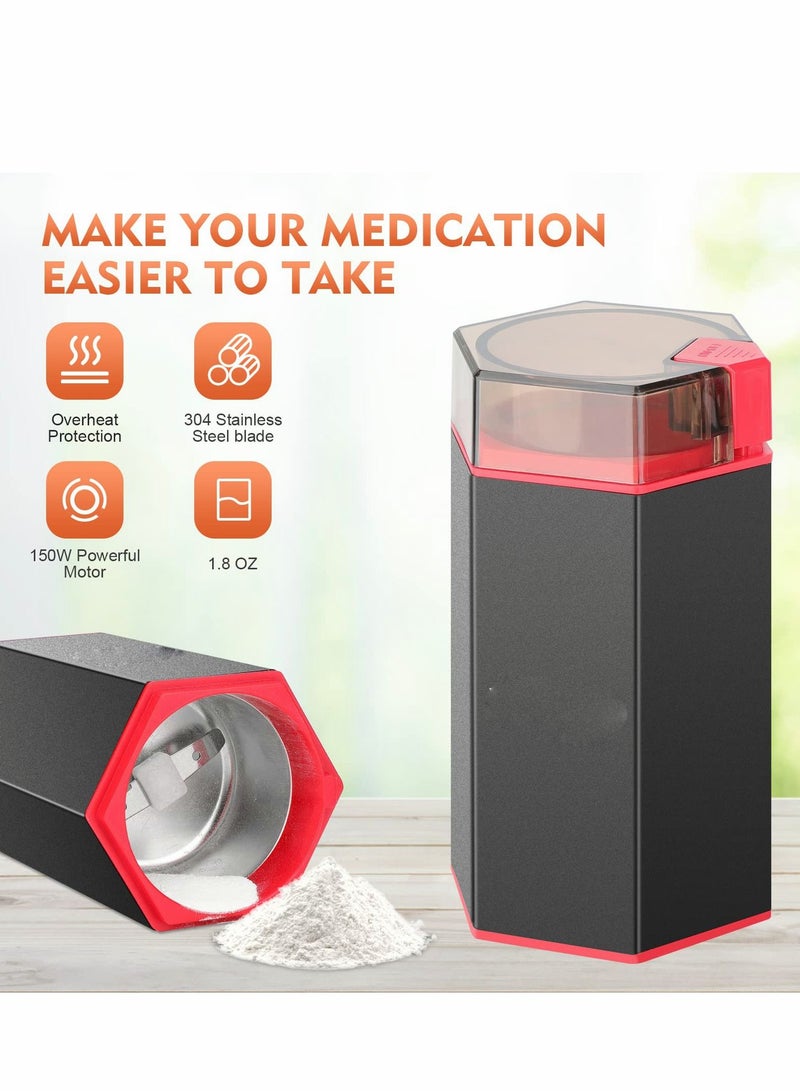 Powder Grinder, Electric Removable Adjustable Stainless Steel Blades Strong Grinder for Coffee, Spice, Vitamin Tablets, Pills