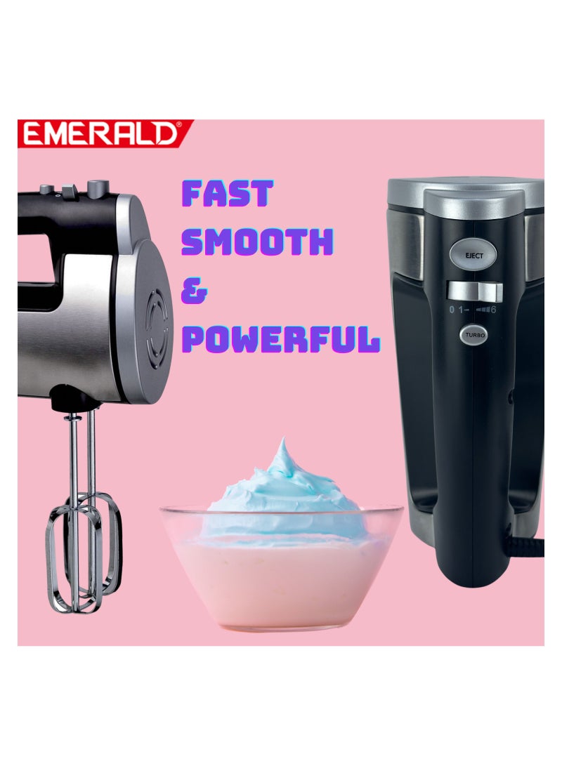 EMERALD Hand Mixer 300Watts, 6 Speed, Pulse Button, Beater & Dough Hooks Included. EK 790 MG