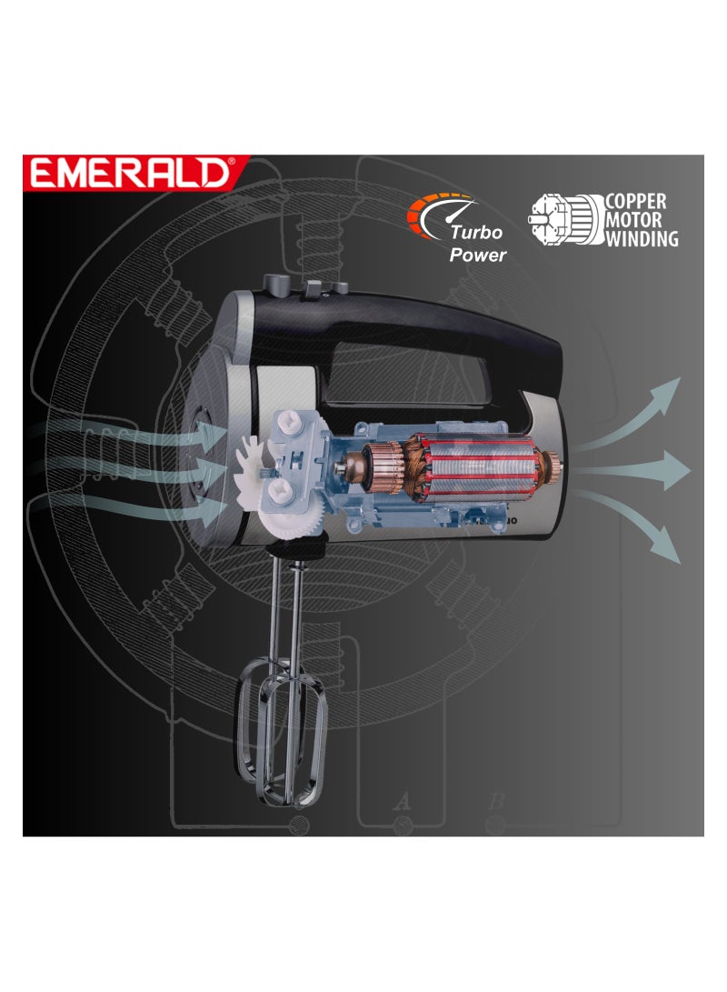 EMERALD Hand Mixer 300Watts, 6 Speed, Pulse Button, Beater & Dough Hooks Included. EK 790 MG