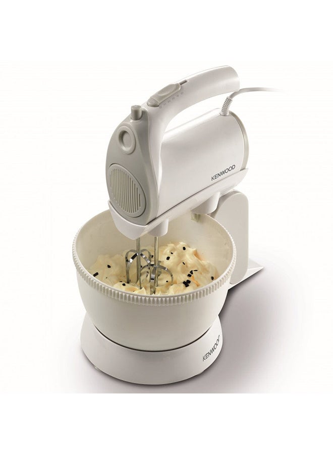 Stand Mixer Hand Mixer (Electric Whisk) With Rotary Bowl,5 Speeds+Turbo Button,Twin Stainless Steel Kneader And Beater For Mixing,Whipping,Whisking,Kneading 2.4 L 300 W HMP22.000WH White