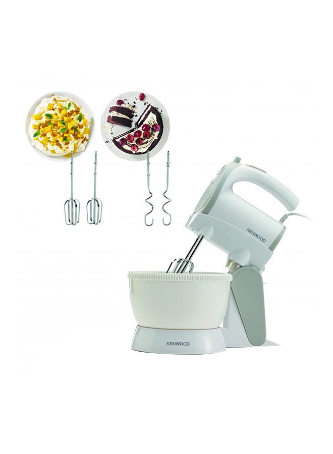 Stand Mixer Hand Mixer (Electric Whisk) With Rotary Bowl,5 Speeds+Turbo Button,Twin Stainless Steel Kneader And Beater For Mixing,Whipping,Whisking,Kneading 2.4 L 300 W HMP22.000WH White