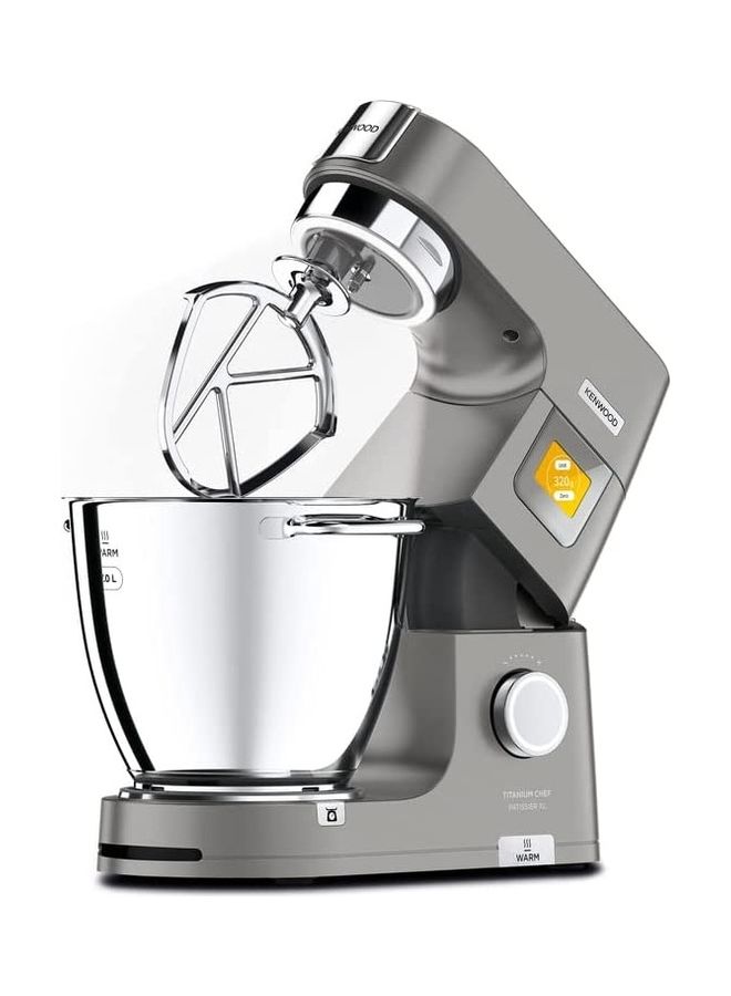 Stand Mixer Metal Body Kitchen Machine Titanium Chef Patissier Xl With Warming Function Built In Weighing Scale Duo Bowl 4 Tools Glass Blender Meat Grinder Multi Mill 7 L 1400 W KWL90.344SI Silver