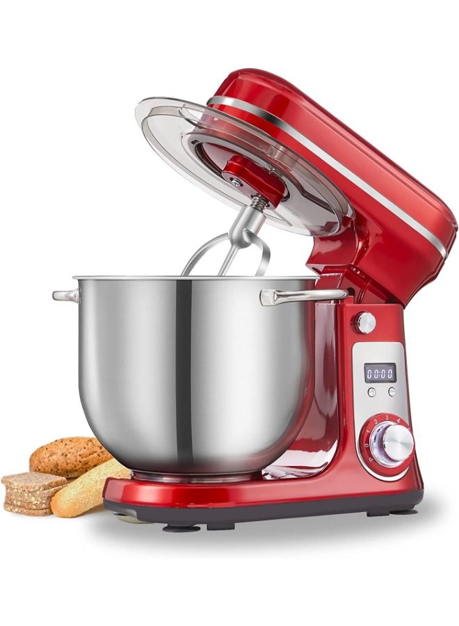 Biolomix Stand Mixer, Super Quiet 6L Kitchen Electric Stand Mixer, 6- Speed Dough Kneader Cake Bread Mixer with LCD Display Timer with Dough Hook, Beater, Whisk-Red