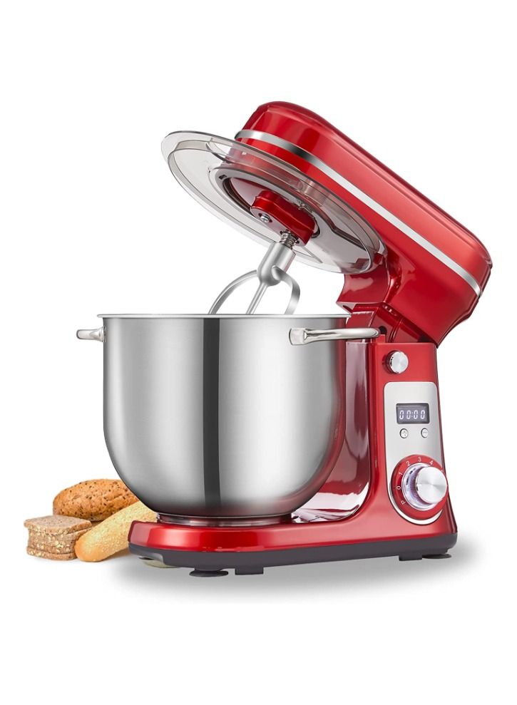 Biolomix Kitchen Electric Stand Mixer, 6-Speed Tilt-Head Food Mixer with 6L Stainless Steel Bowl, Dough Hook, Flat Beater, Whisk and Anti-Splash Cover, 6L-Red