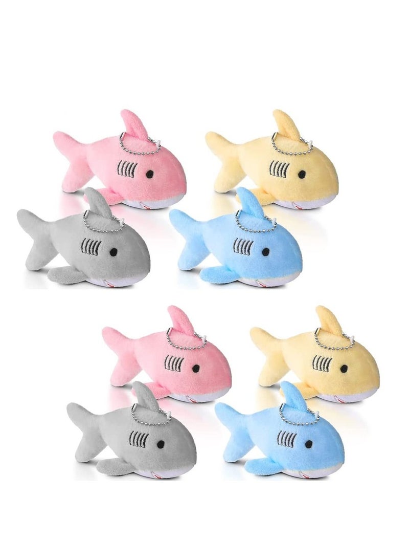 8 Pcs Mini Stuffed Animal Soft Shark Plush Toys bulk Tiny Shark Plush Keychain Mini Backpack Keychain On Keychain for Boys Girls Goody Bag Fillers Multicolor